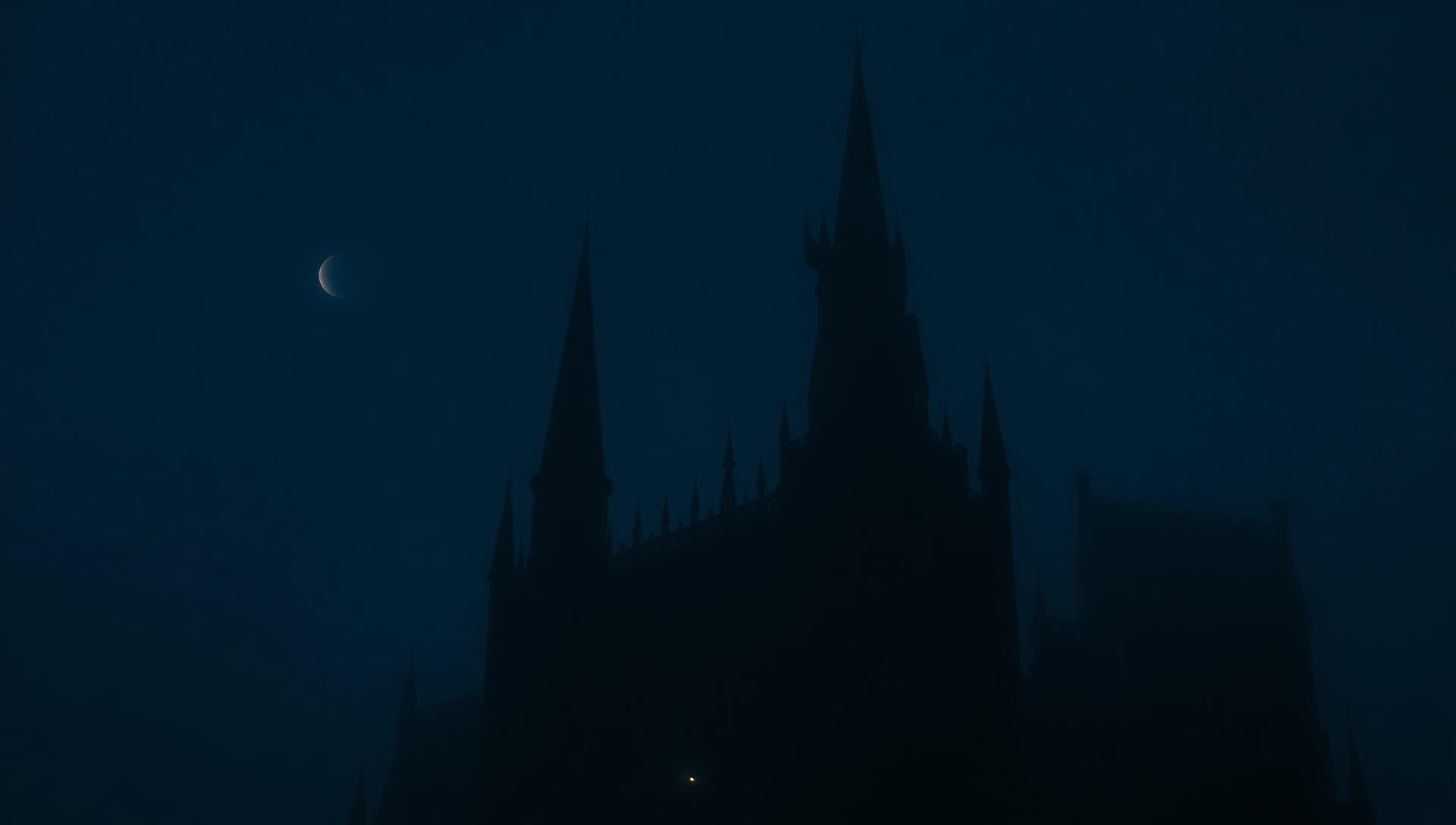 Silhouette of the Black Castle shrouded in mist